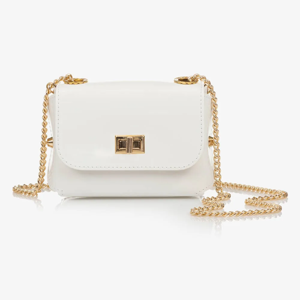 Girls White Patent Leather Bag (12cm)