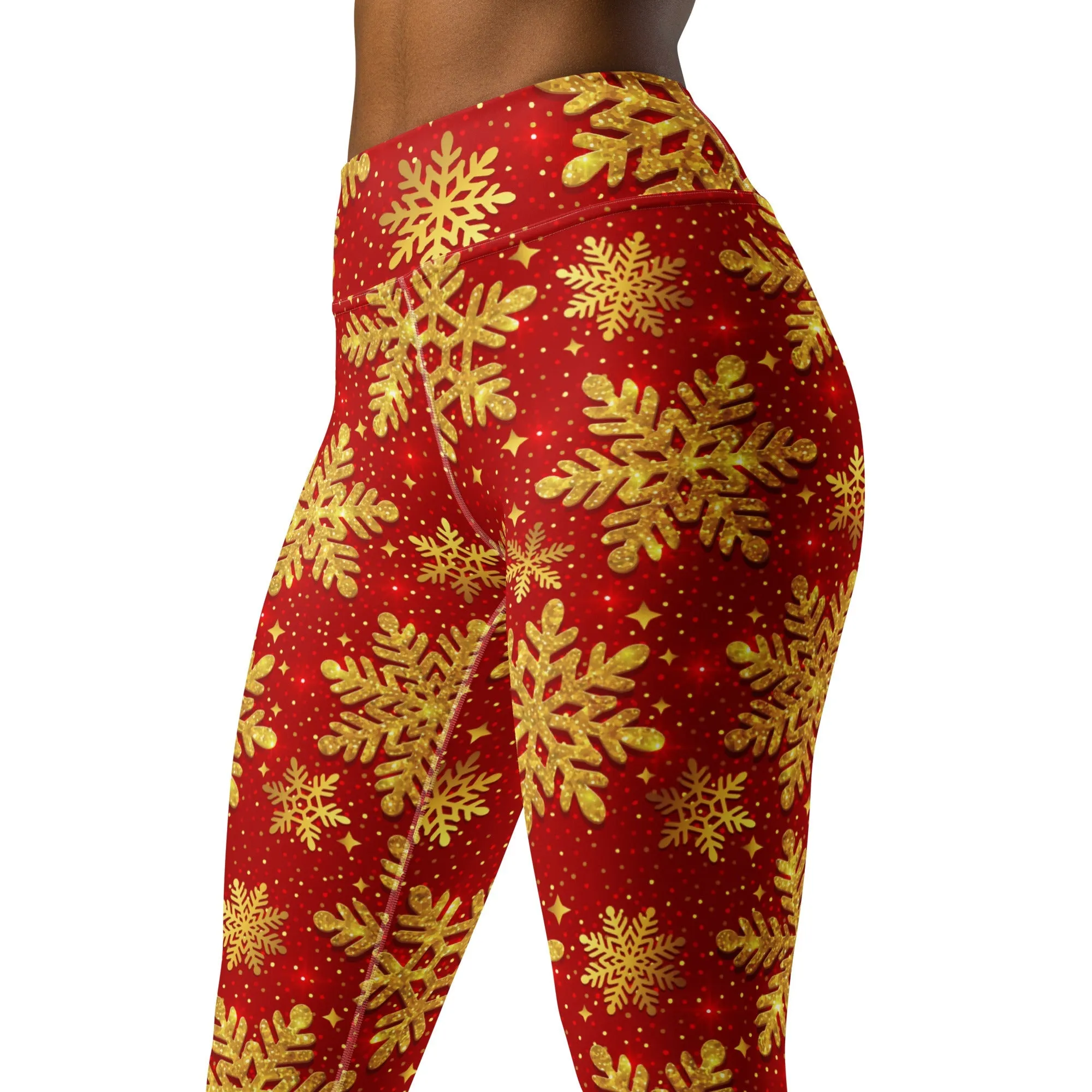 Gold Snowflake Print Yoga Leggings