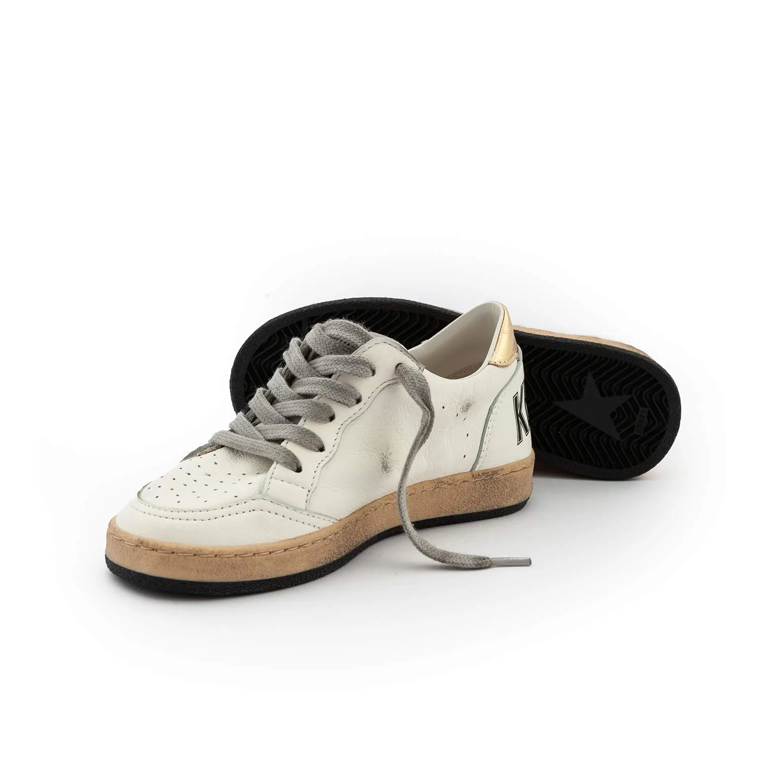 Golden Goose White And Gold Unisex Ball Star Sneakers For Children