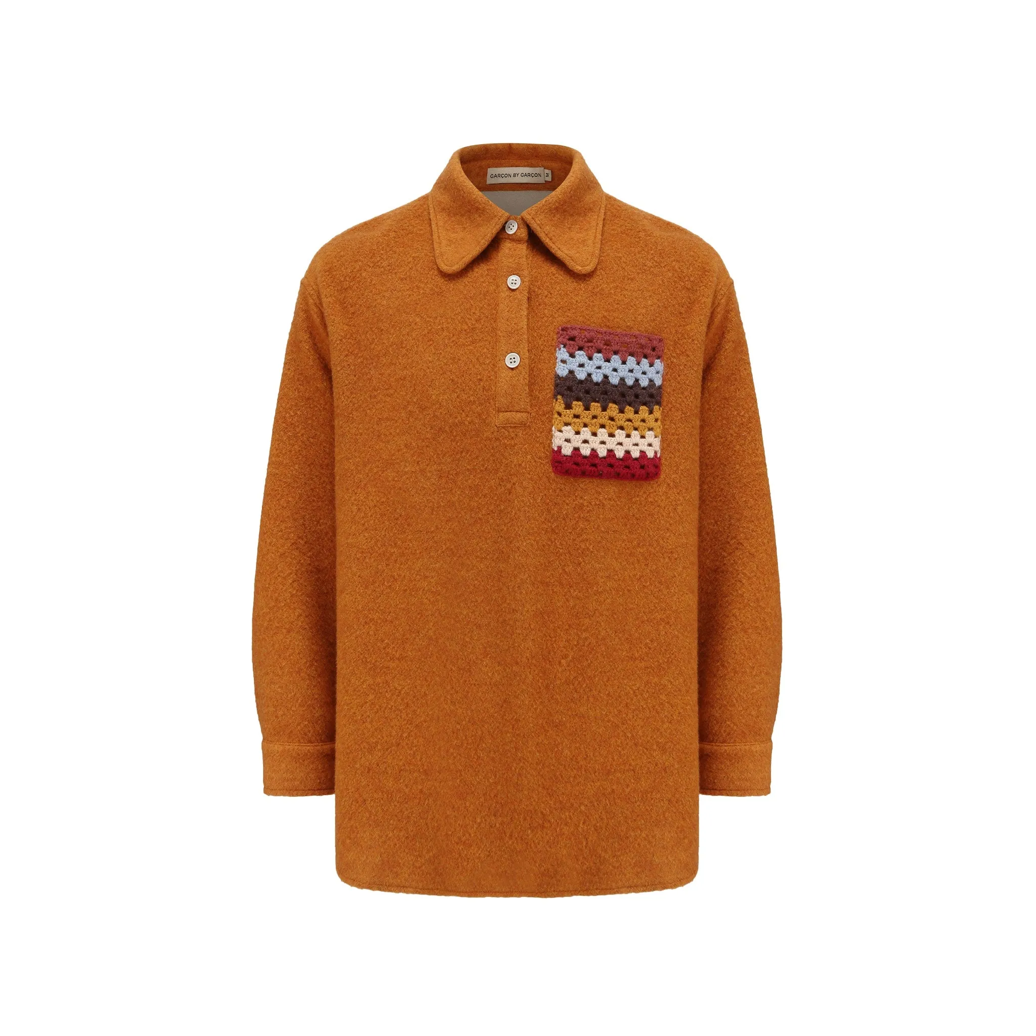 Hand Hook Pocket Trim Soft Wool POLO Pullover Shirt Orange-