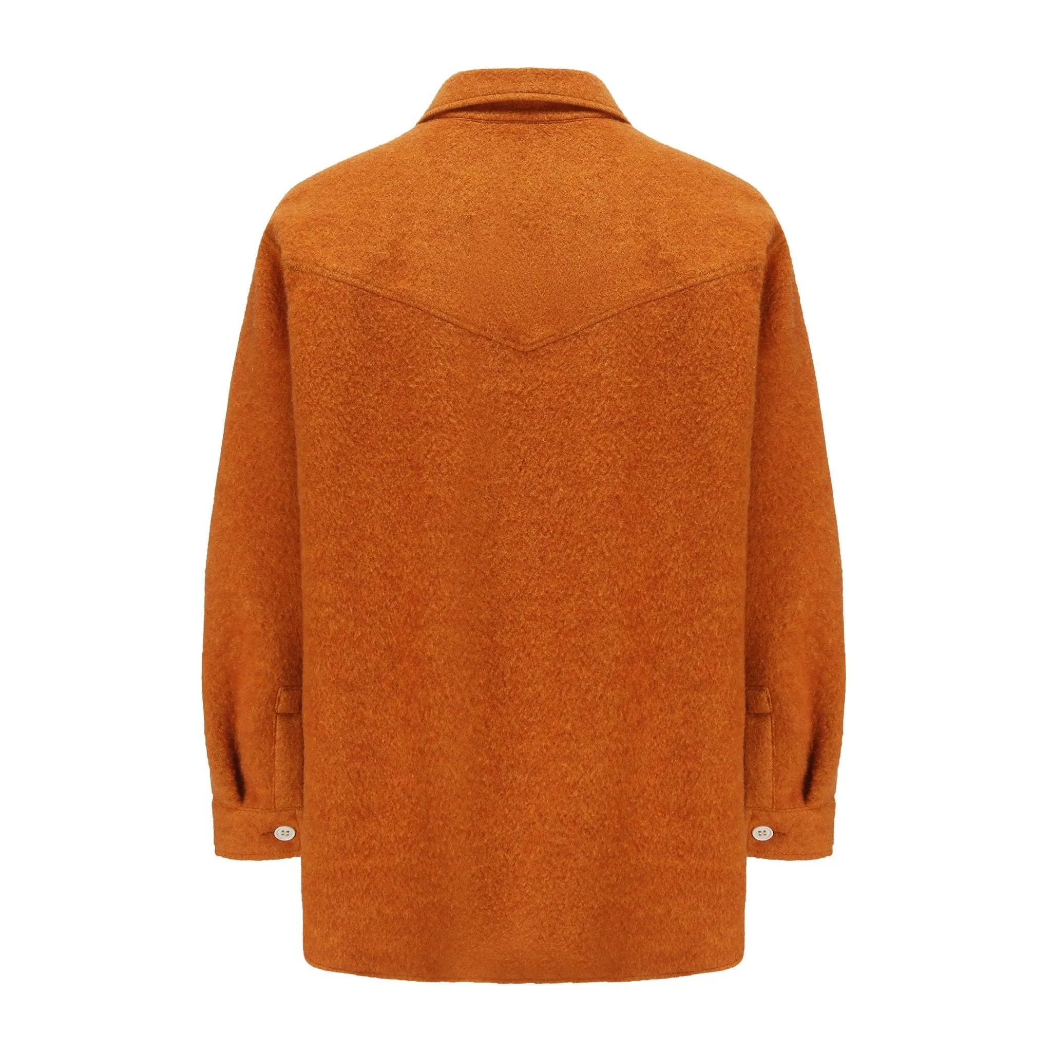 Hand Hook Pocket Trim Soft Wool POLO Pullover Shirt Orange-