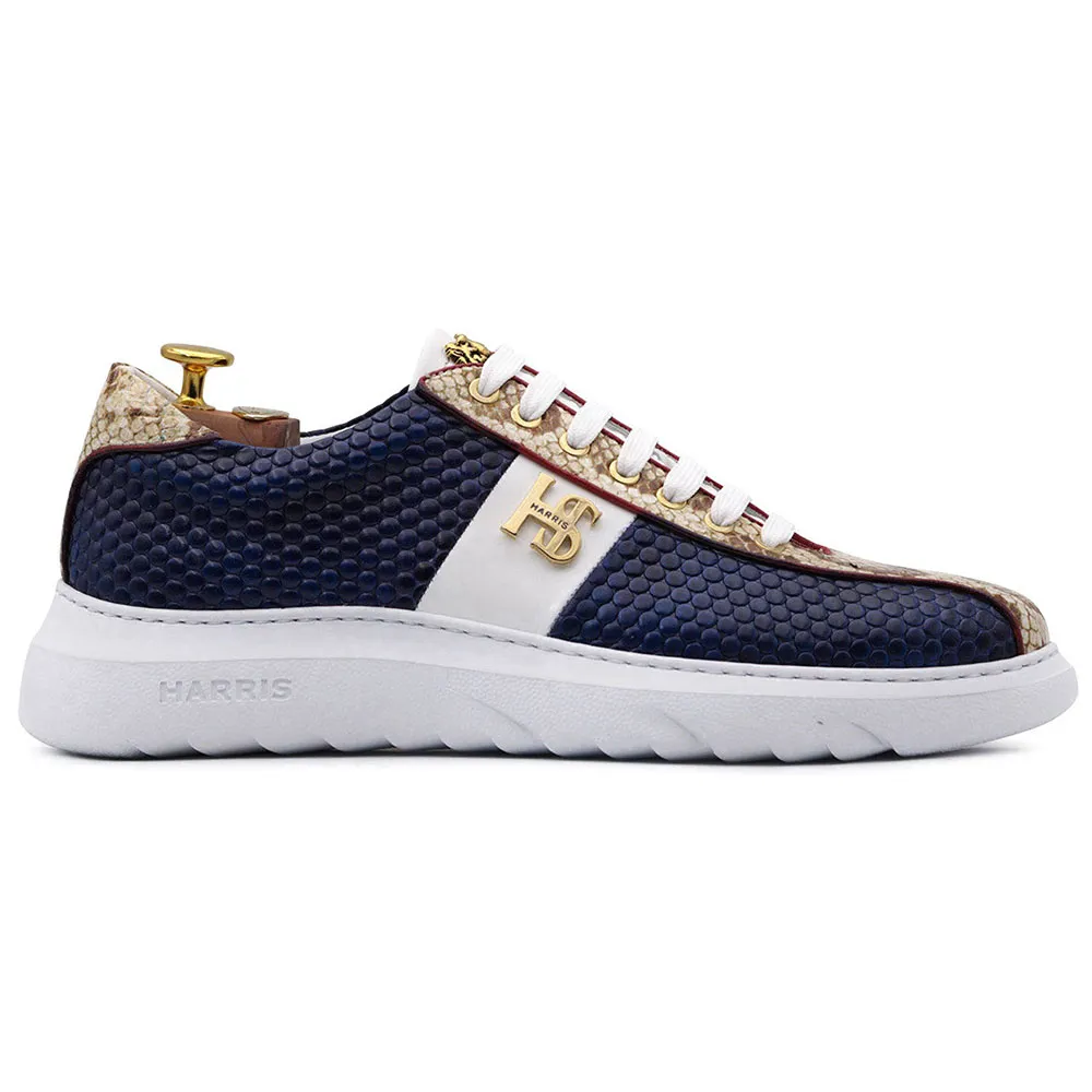 Harris Firenze 1913 Embossed Bubble Leather Sneakers Blue