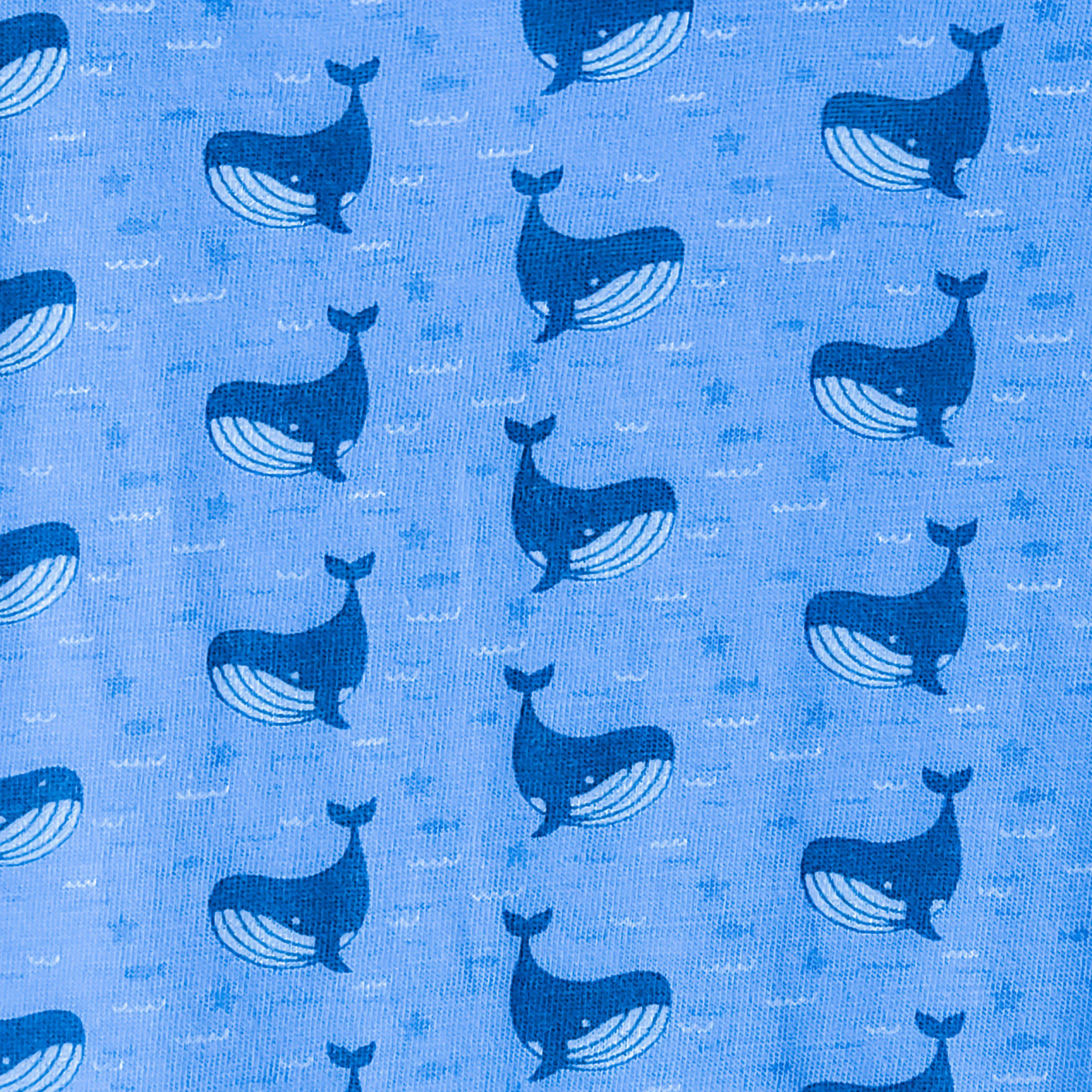 Henley Romper - Fin Whale on Blue  100% Pima Cotton