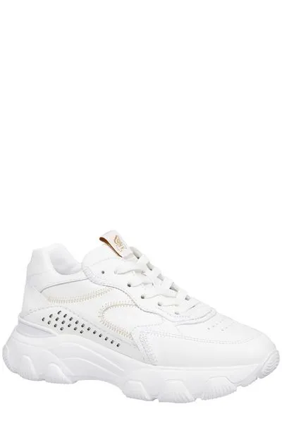 HOGAN White Leather Sneakers with Perforations and Embossed Logo for Women - SS23 Collection