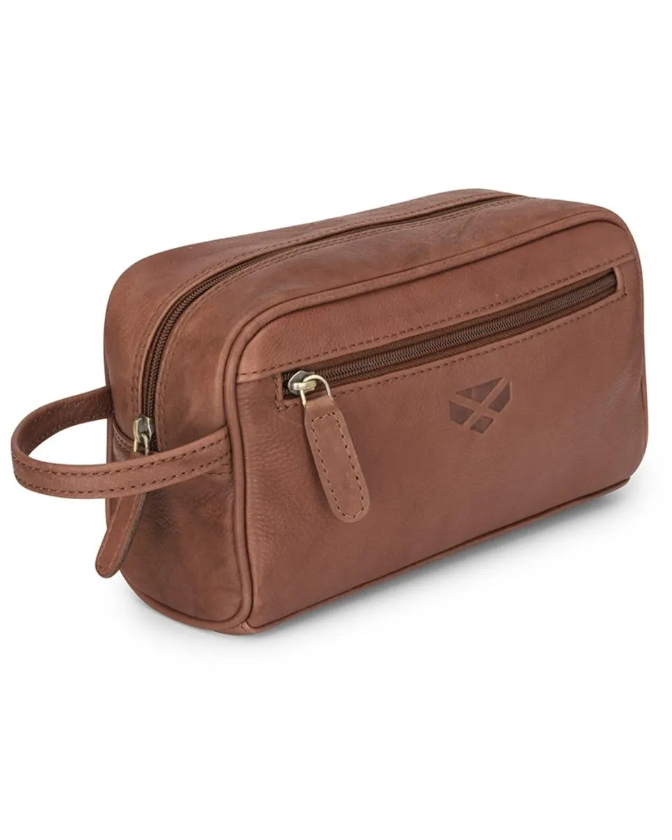 Hoggs of Fife Monarch Leather Wash Bag - Hazelnut