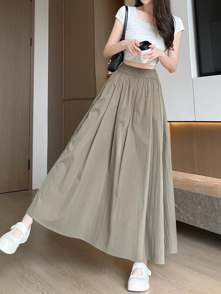 Ice silk Yamamoto skirt women's summer 2024 new high waist a-line long skirt big swing umbrella skirt drape small skirt