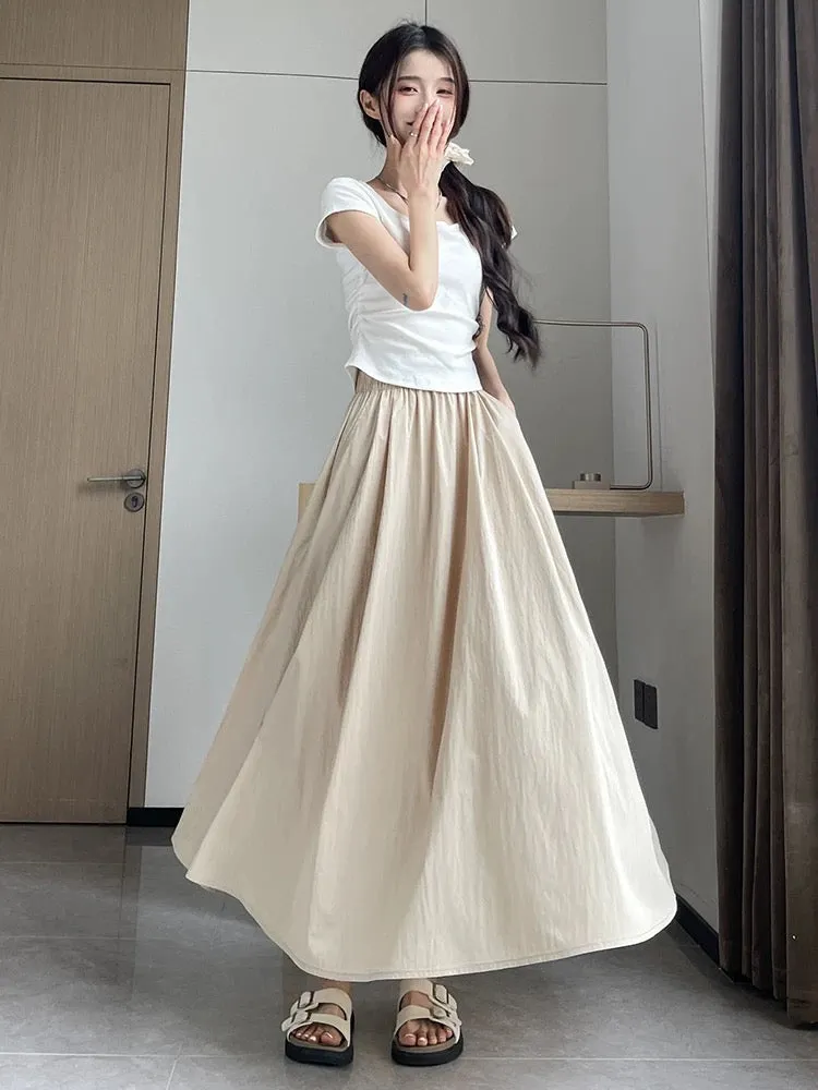 Ice silk Yamamoto skirt women's summer 2024 new high waist a-line long skirt big swing umbrella skirt drape small skirt