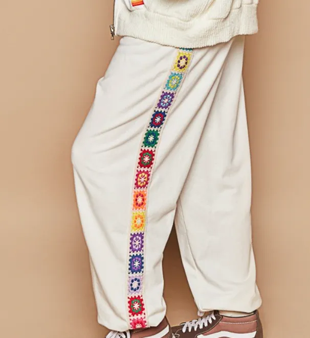 Ivory Square Patch Trim Baggy Joggers