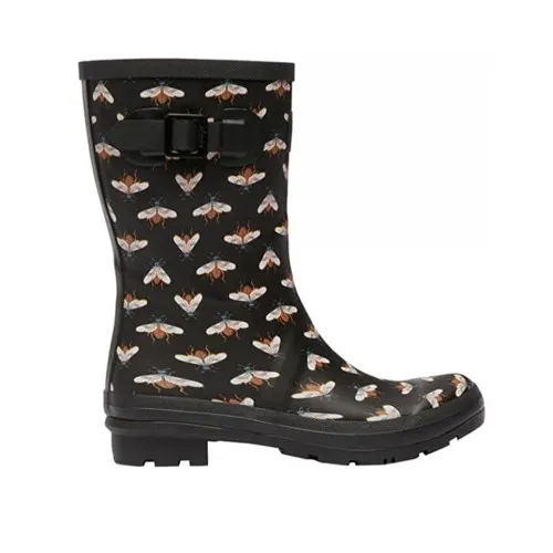 Joules Women's Molly Welly Mid Height Printed Rain Boot Black Bee