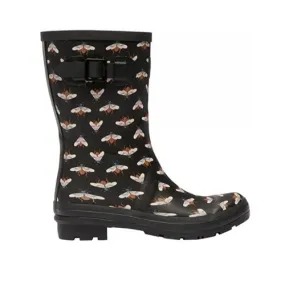 Joules Women's Molly Welly Mid Height Printed Rain Boot Black Bee