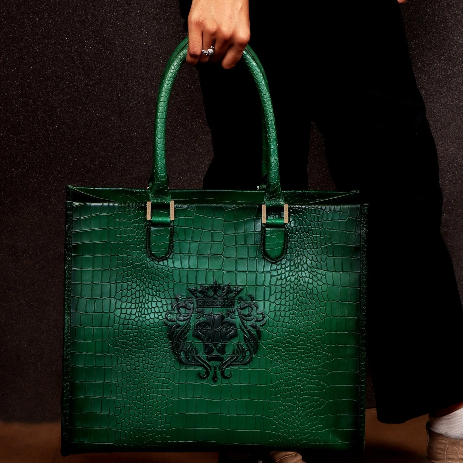 Large Hand Bag/Shopping Bag in Deep Cut Green Leather