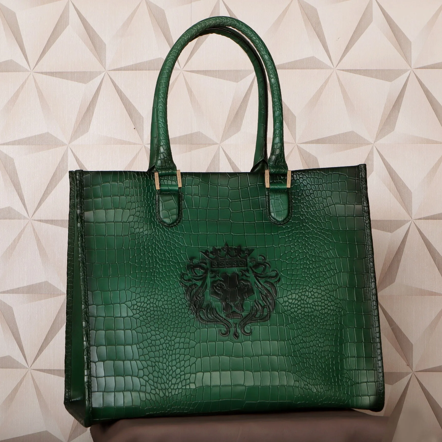 Large Hand Bag/Shopping Bag in Deep Cut Green Leather