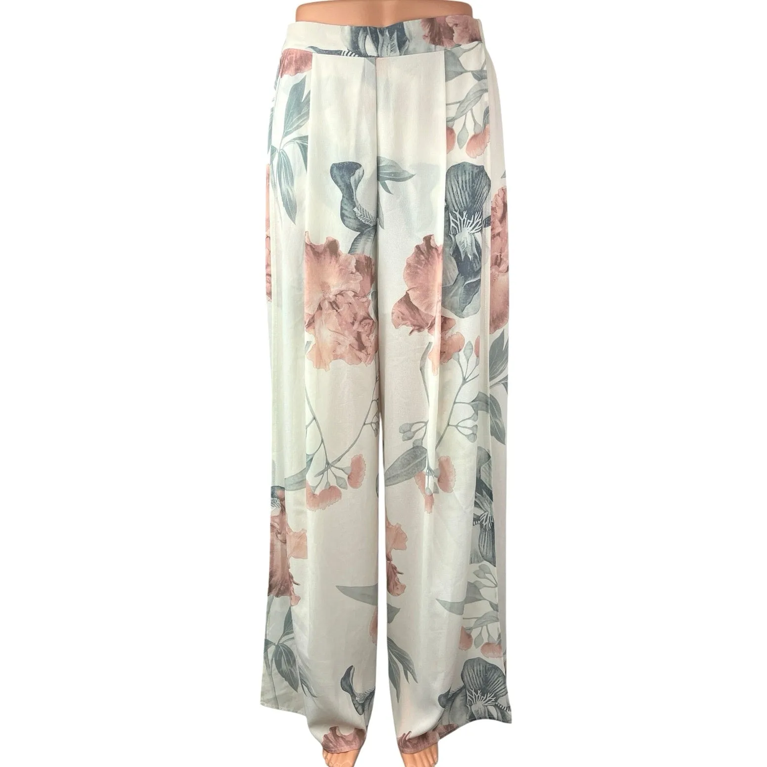 L'atiste White Multicolor Floral Wide Leg High Waist Trousers Coverup Pants S