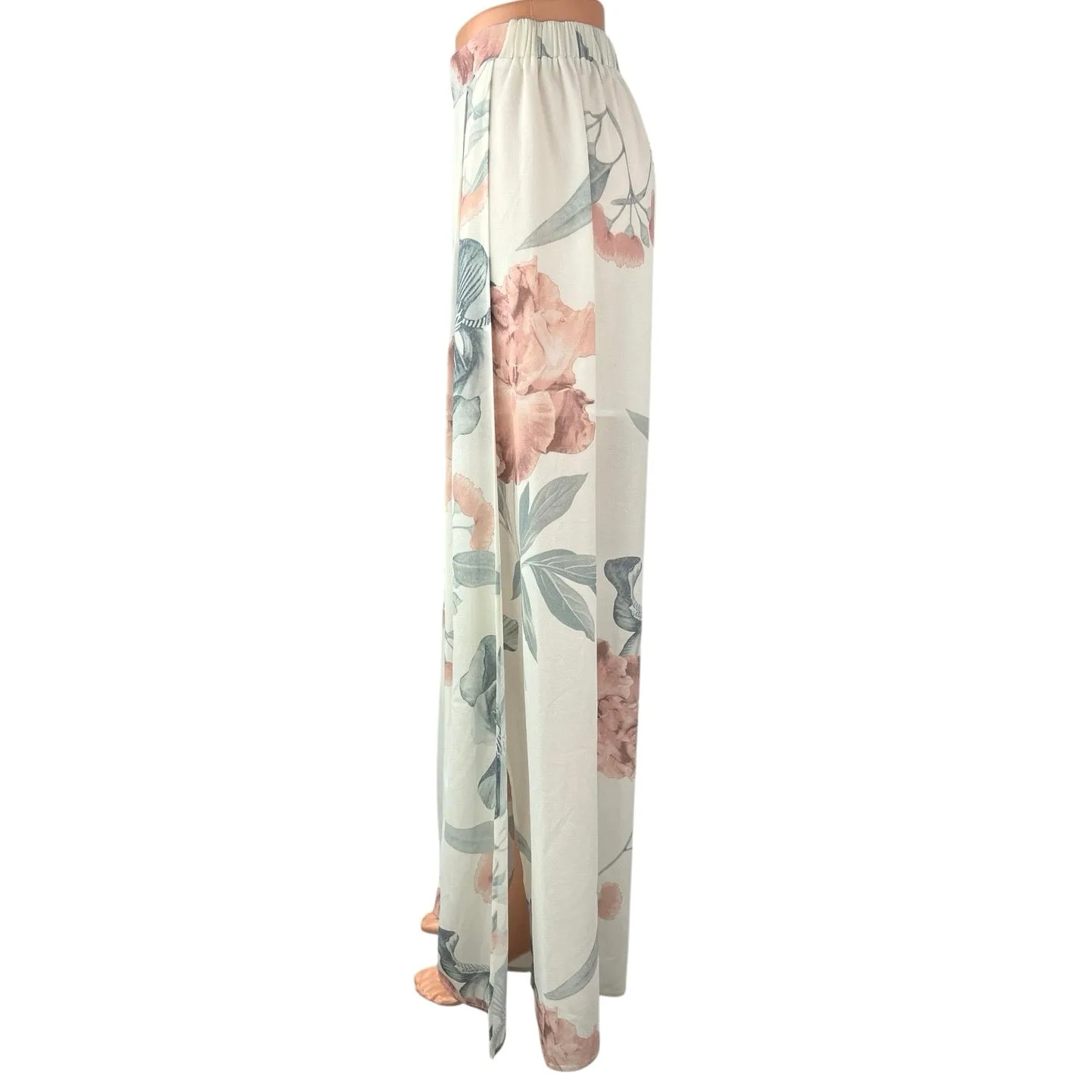 L'atiste White Multicolor Floral Wide Leg High Waist Trousers Coverup Pants S