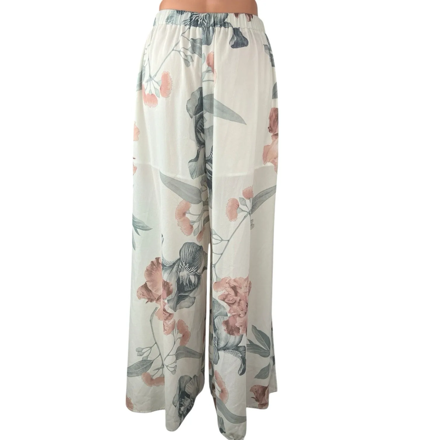 L'atiste White Multicolor Floral Wide Leg High Waist Trousers Coverup Pants S