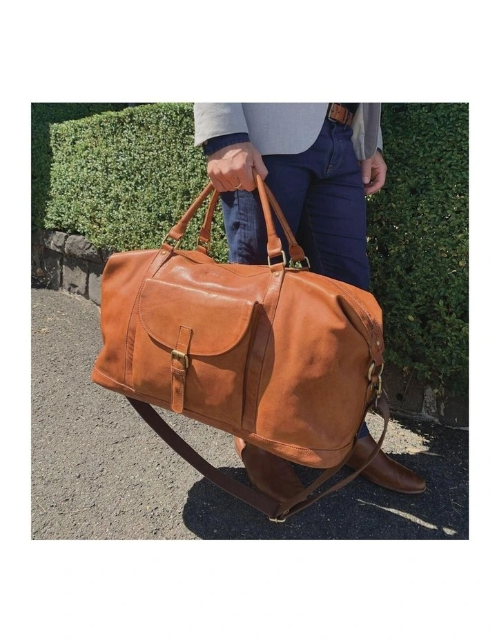 Leather Business Overnight Bag in Cognac