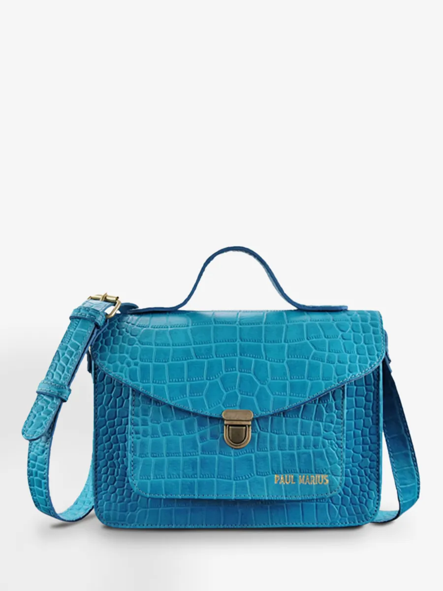 leather hand bag for woman Blue - Mademoiselle George Alligator Cocktail Topaz | PAUL MARIUS