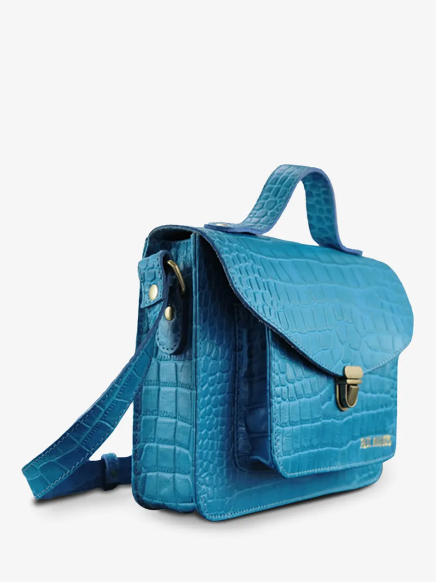 leather hand bag for woman Blue - Mademoiselle George Alligator Cocktail Topaz | PAUL MARIUS