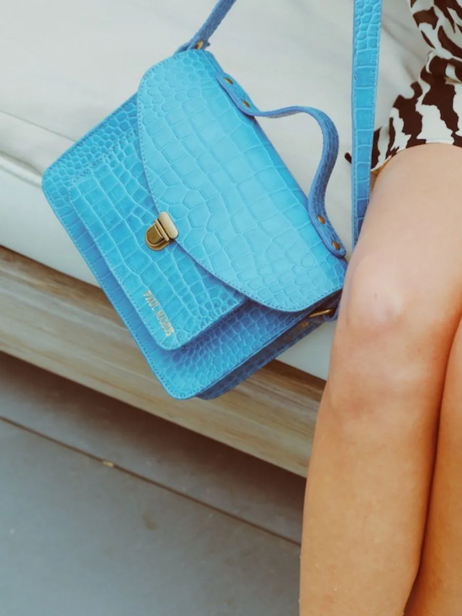 leather hand bag for woman Blue - Mademoiselle George Alligator Cocktail Topaz | PAUL MARIUS