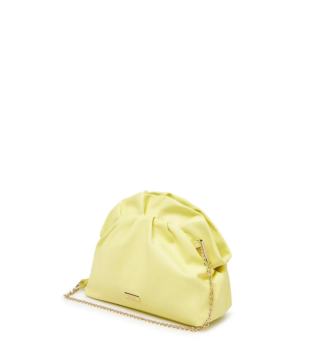 Lemon yellow leather clutch bag