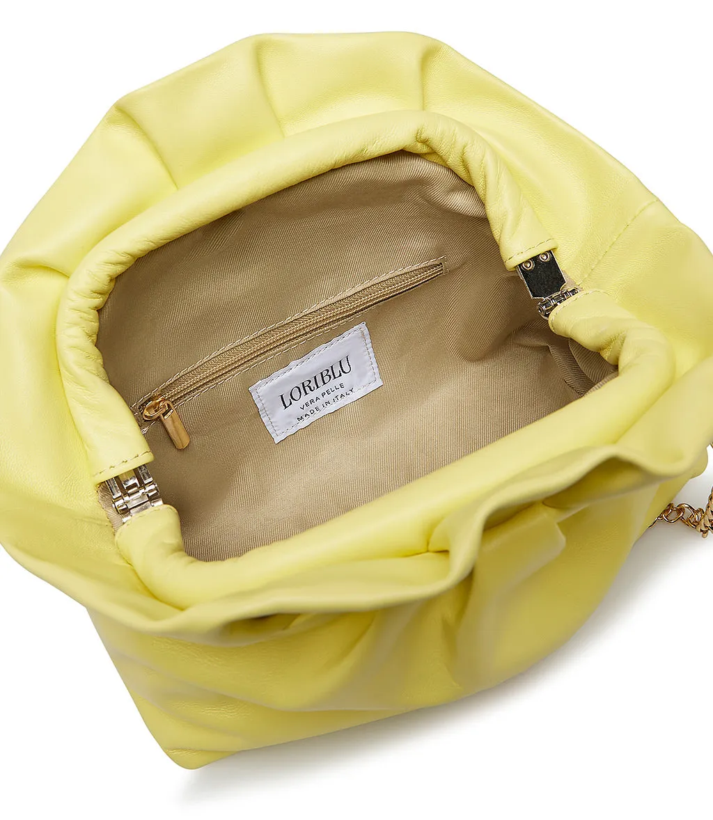 Lemon yellow leather clutch bag