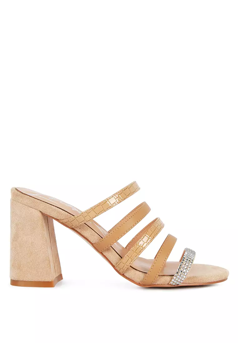 London Rag Beige Multi Strap Diamante Detail Sandals