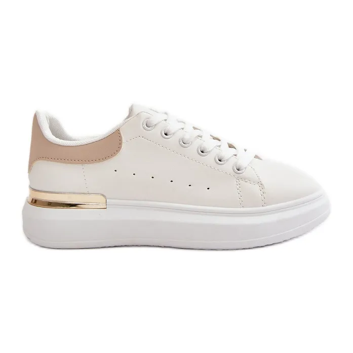 Low Women's Sneakers On The Platform Made Of Eco Leather White And Beige Nevelena