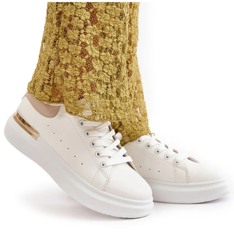 Low Women's Sneakers On The Platform Made Of Eco Leather White And Beige Nevelena