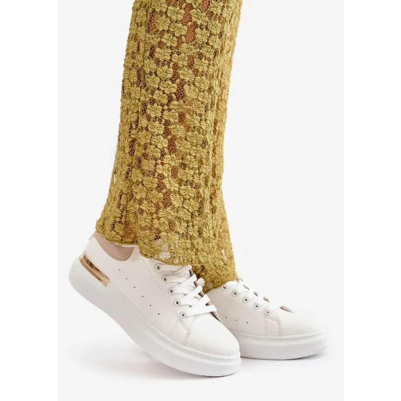 Low Women's Sneakers On The Platform Made Of Eco Leather White And Beige Nevelena