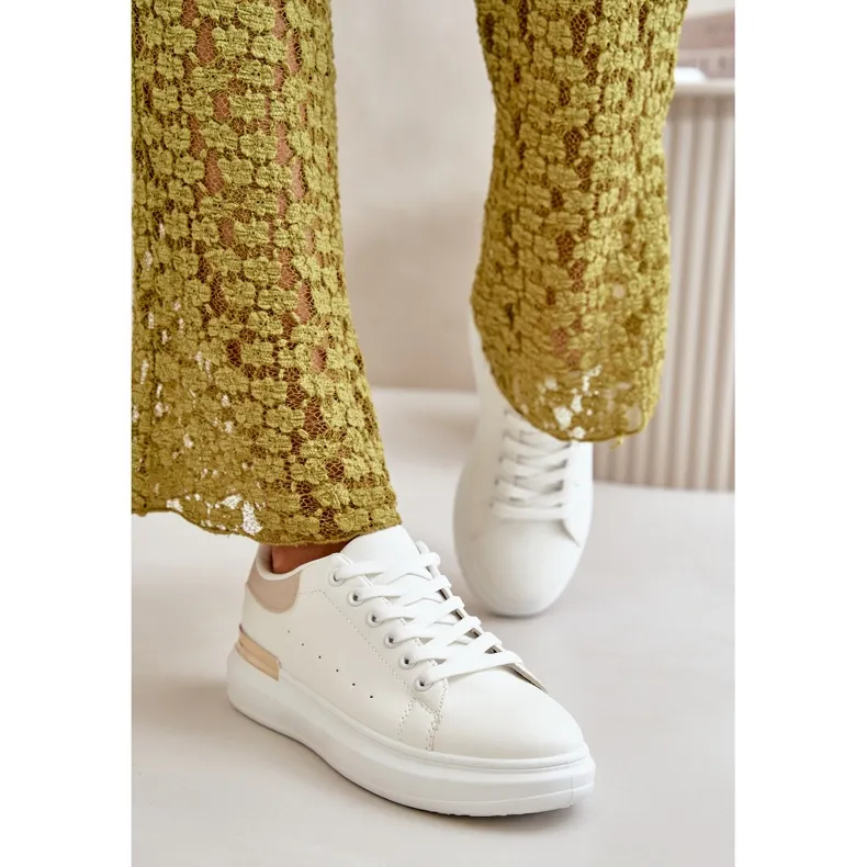 Low Women's Sneakers On The Platform Made Of Eco Leather White And Beige Nevelena