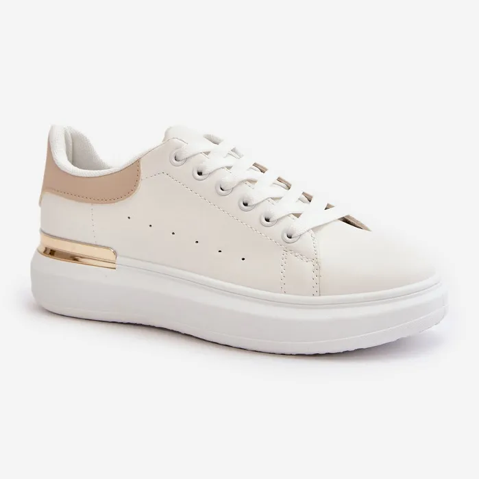 Low Women's Sneakers On The Platform Made Of Eco Leather White And Beige Nevelena