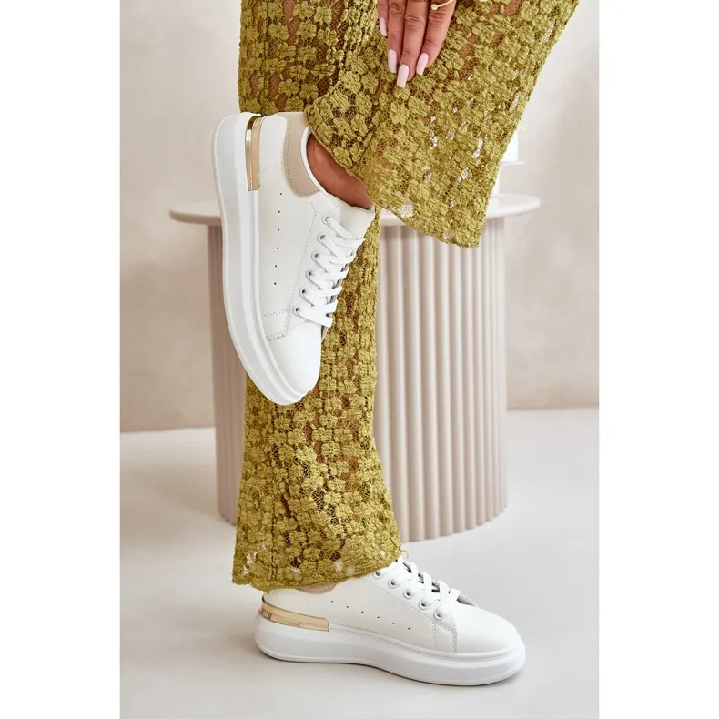 Low Women's Sneakers On The Platform Made Of Eco Leather White And Beige Nevelena