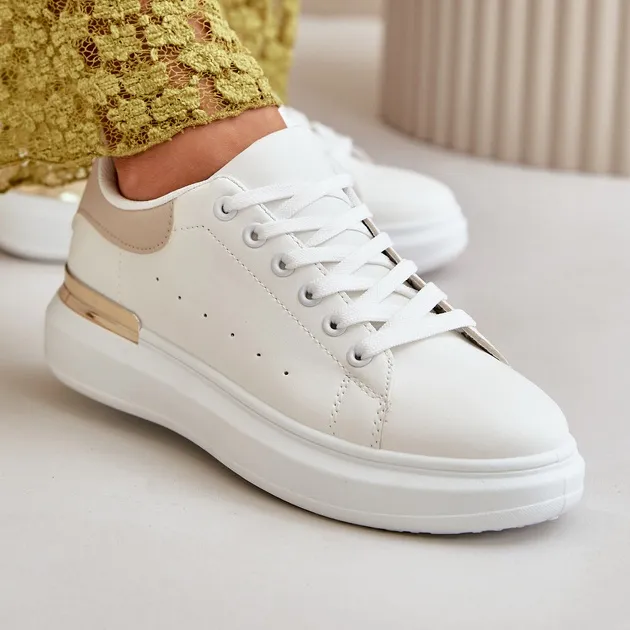 Low Women's Sneakers On The Platform Made Of Eco Leather White And Beige Nevelena