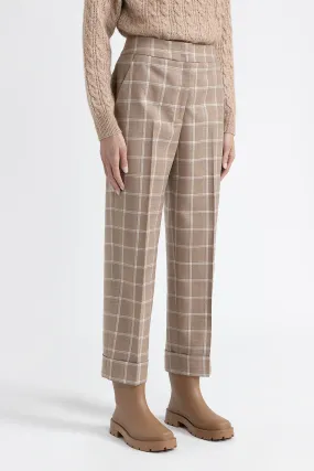 Lurex maxi checks stretch wool flannel trousers