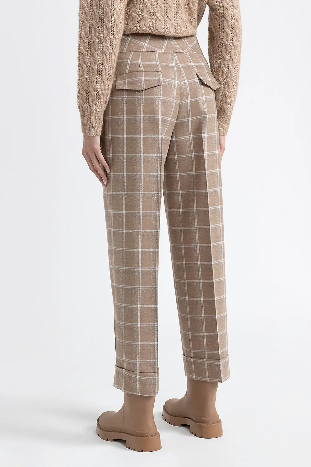 Lurex maxi checks stretch wool flannel trousers