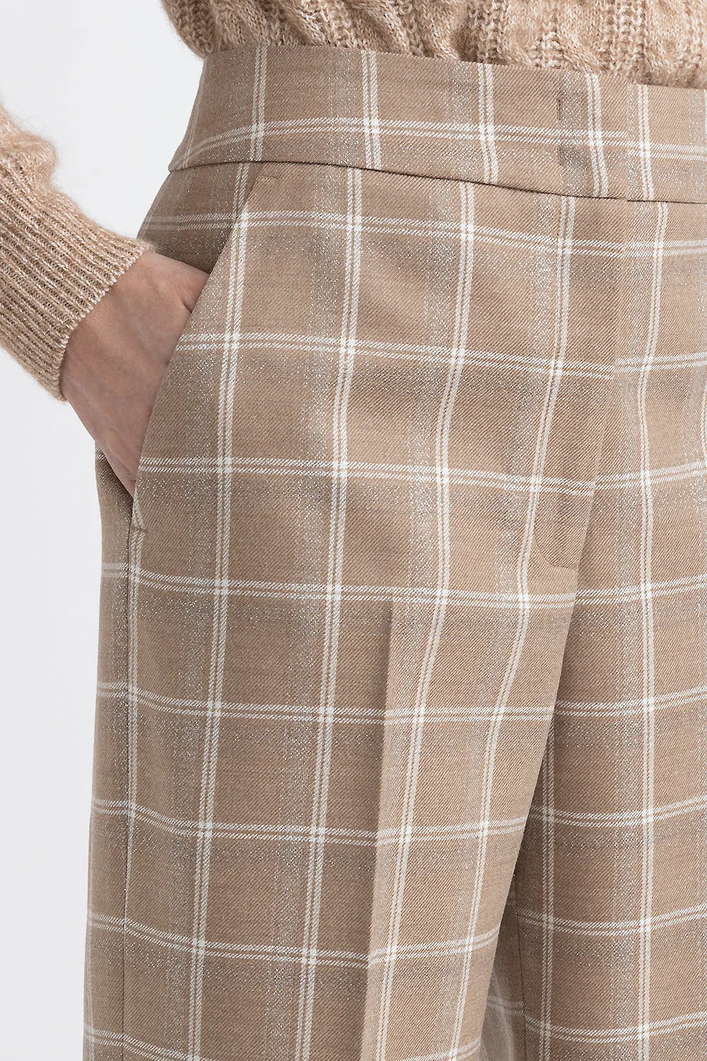 Lurex maxi checks stretch wool flannel trousers