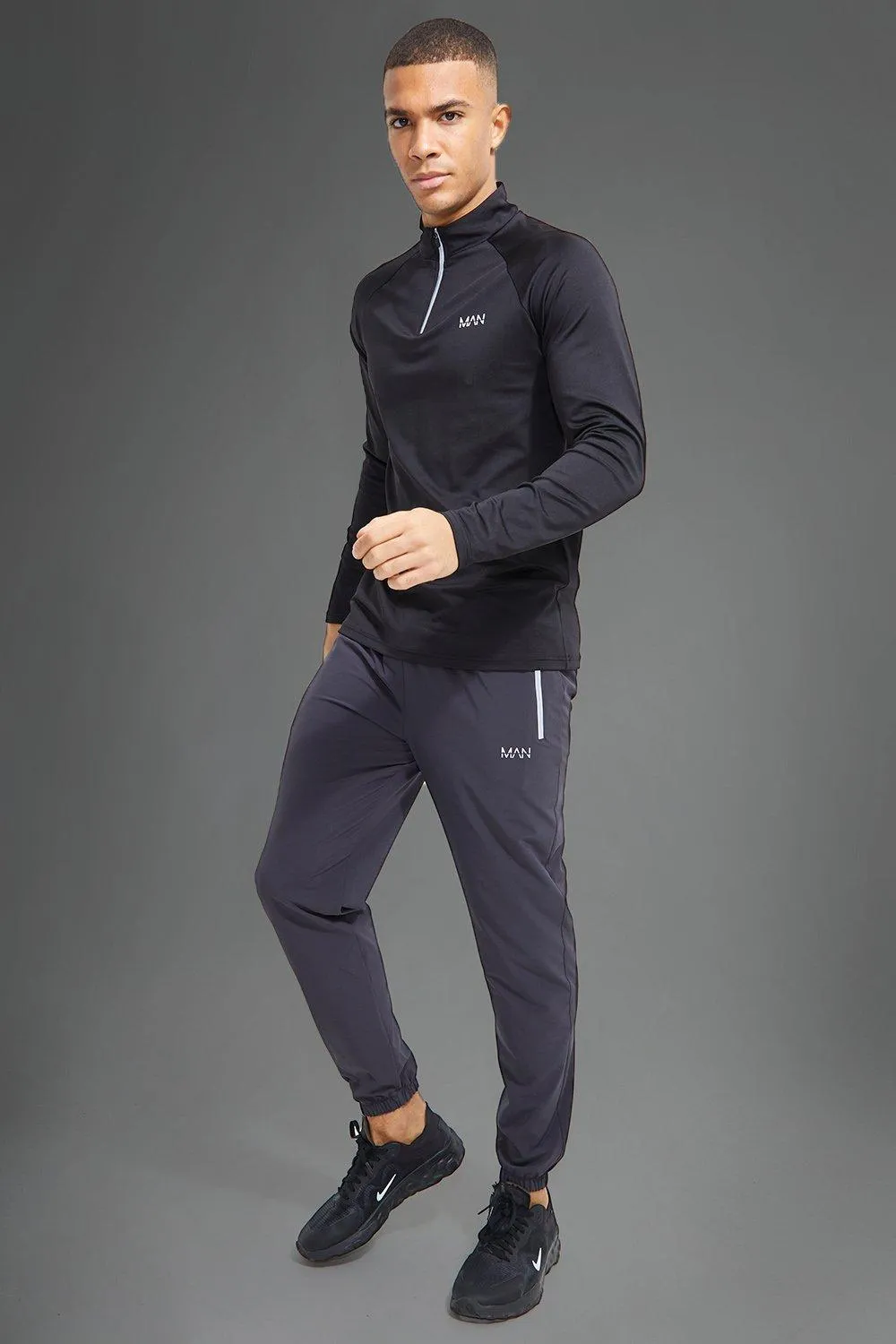 Man Active Gym Reflective Contrast Tracksuit | boohooMAN UK