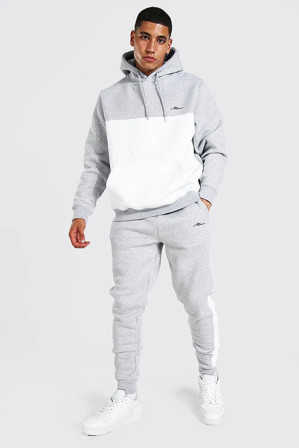 Man Signature Colour Block Hooded Tracksuit | boohooMAN UK