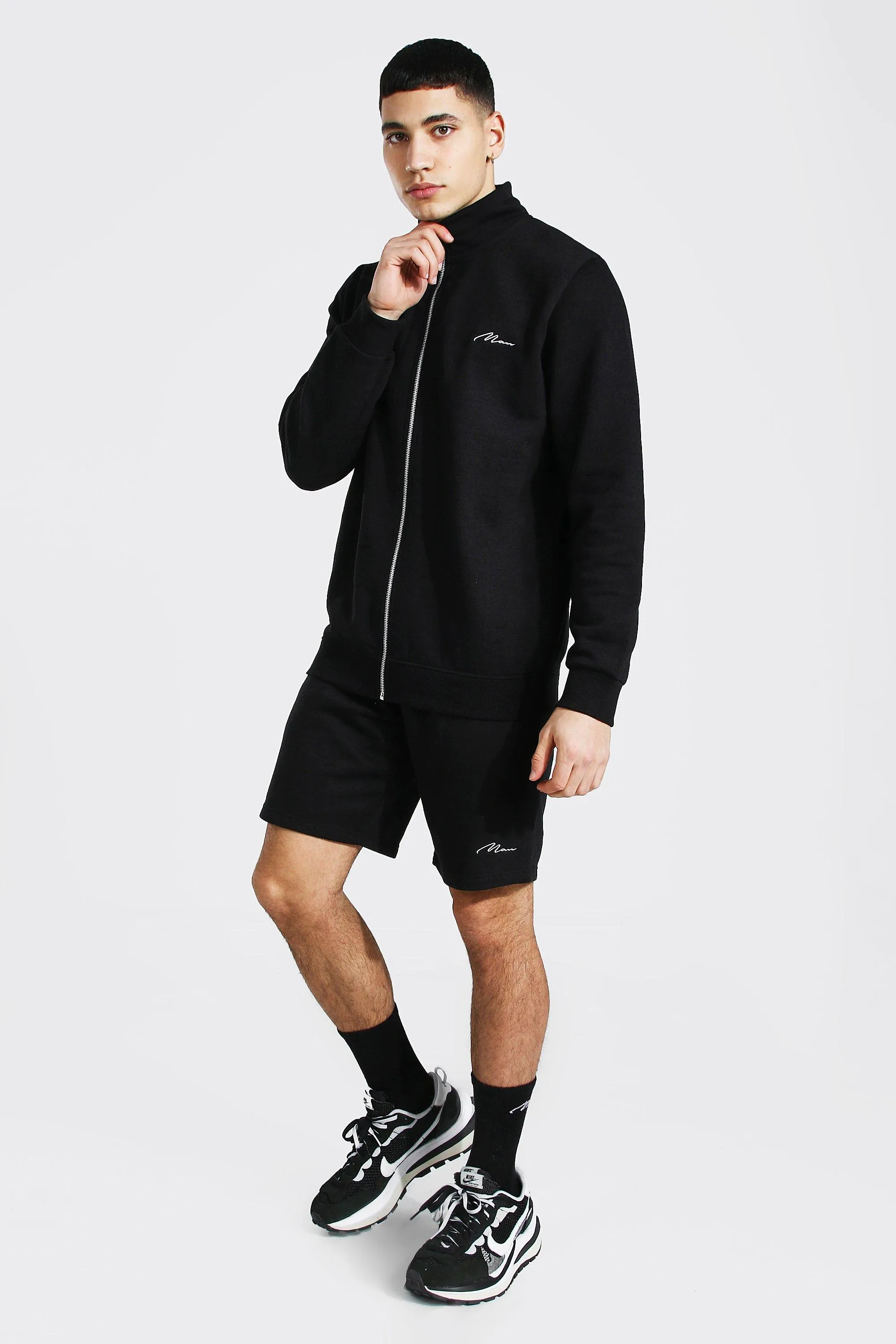 Man Signature Funnel Neck Short Tracksuit | boohooMAN UK