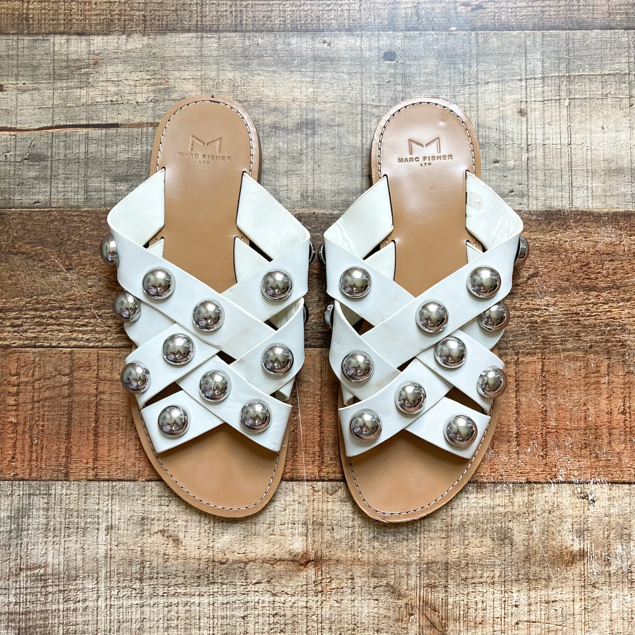 Marc Fisher White Studded Sandals- Size 7.5 (see notes)