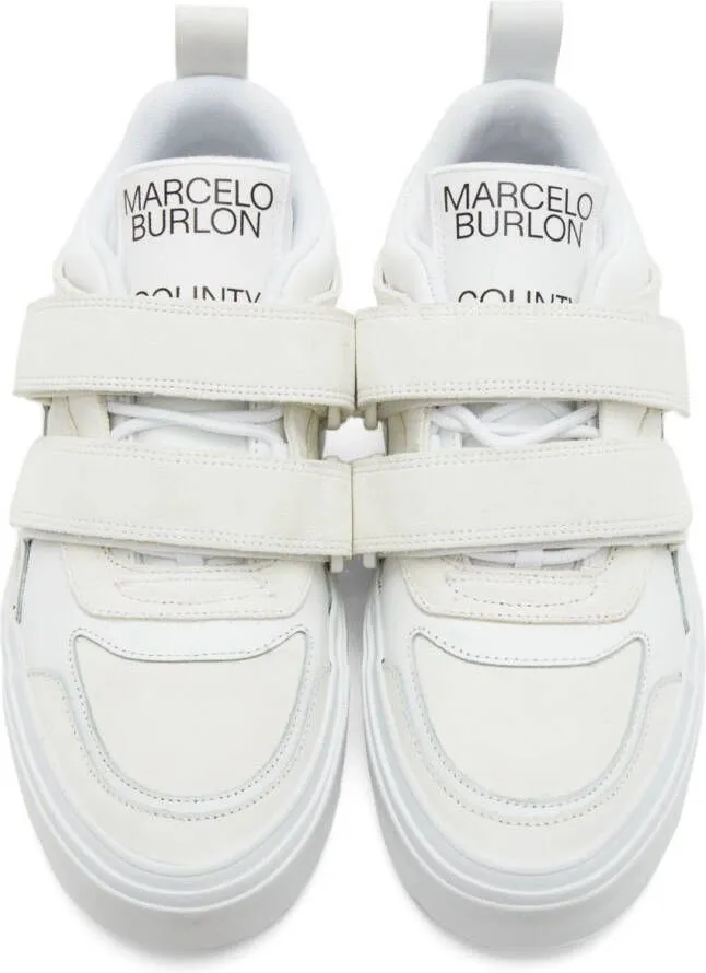 Marcelo Burlon County of Milan White Leather Strap Logo Sneakers