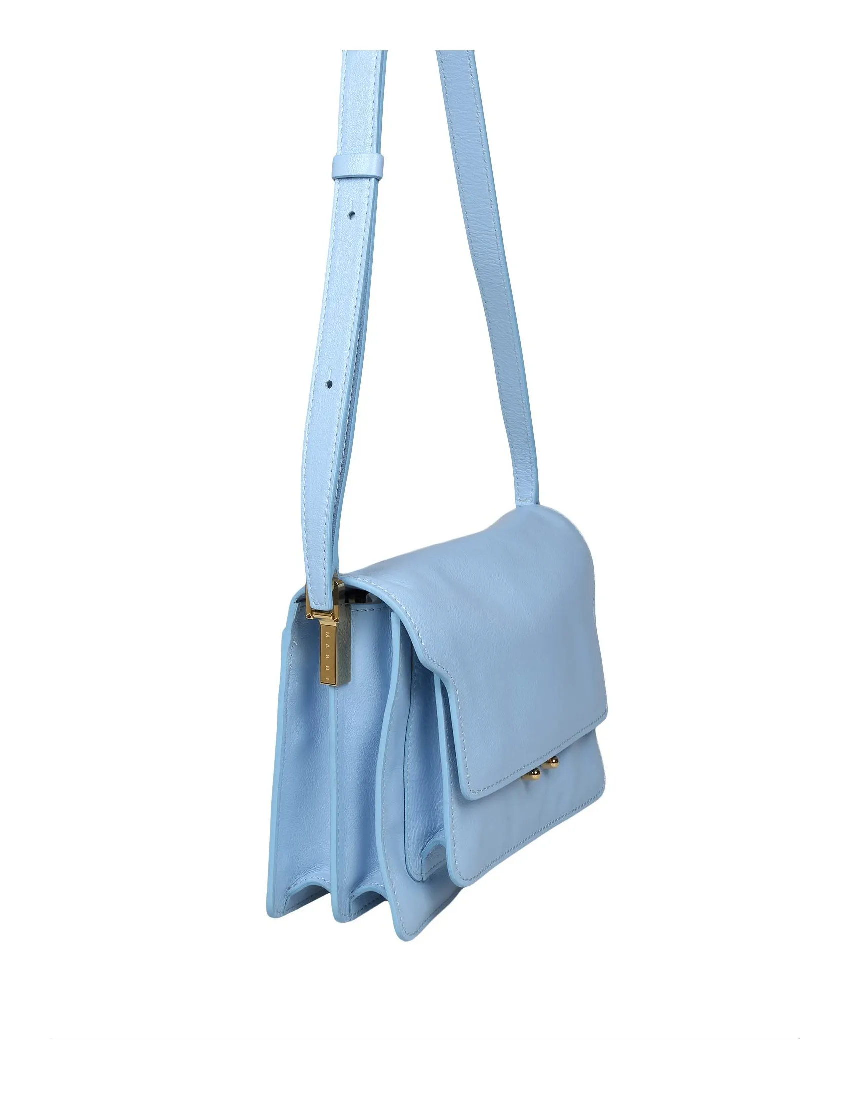 MARNI TRUNK SOFT SHOULDER BAG IN SKY BLUE LEATHER