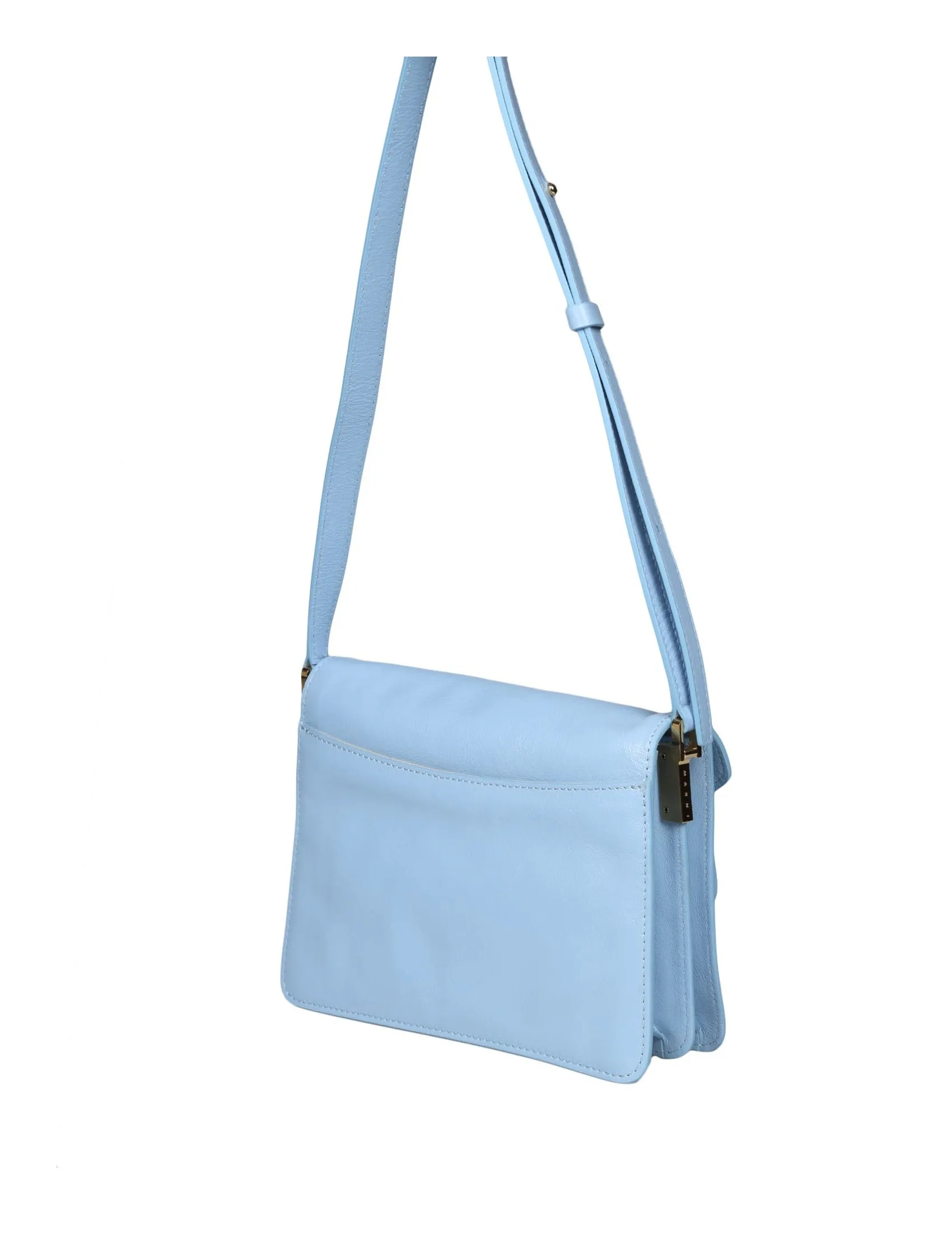 MARNI TRUNK SOFT SHOULDER BAG IN SKY BLUE LEATHER