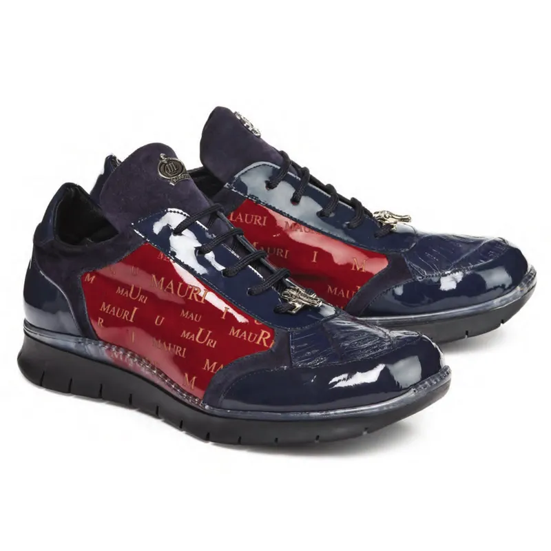 Mauri 8571 Legend Patent Leather Suede Baby Croc Sneakers Wonder Blue / Laser Red (Special Order)