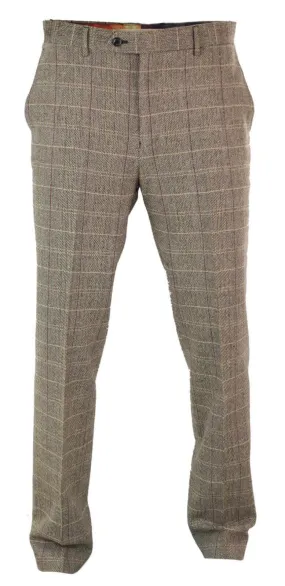 Mens Herringbone Tweed Check Peaky Blinders Trousers Wool Vintage Classic