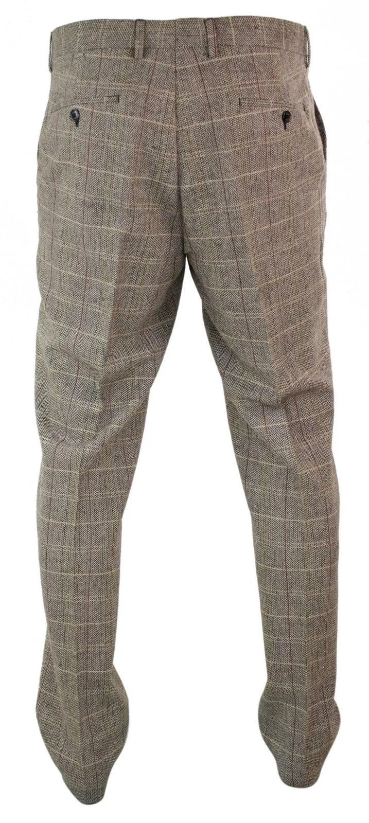 Mens Herringbone Tweed Check Peaky Blinders Trousers Wool Vintage Classic