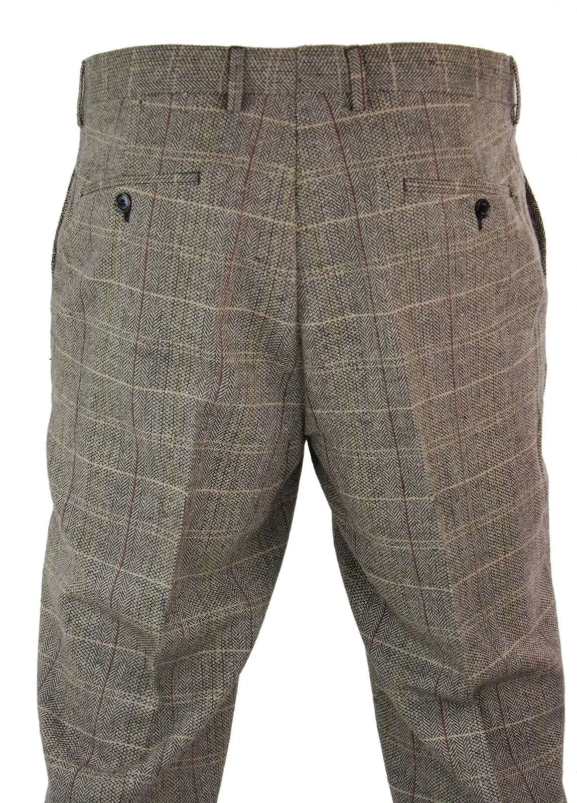 Mens Herringbone Tweed Check Peaky Blinders Trousers Wool Vintage Classic