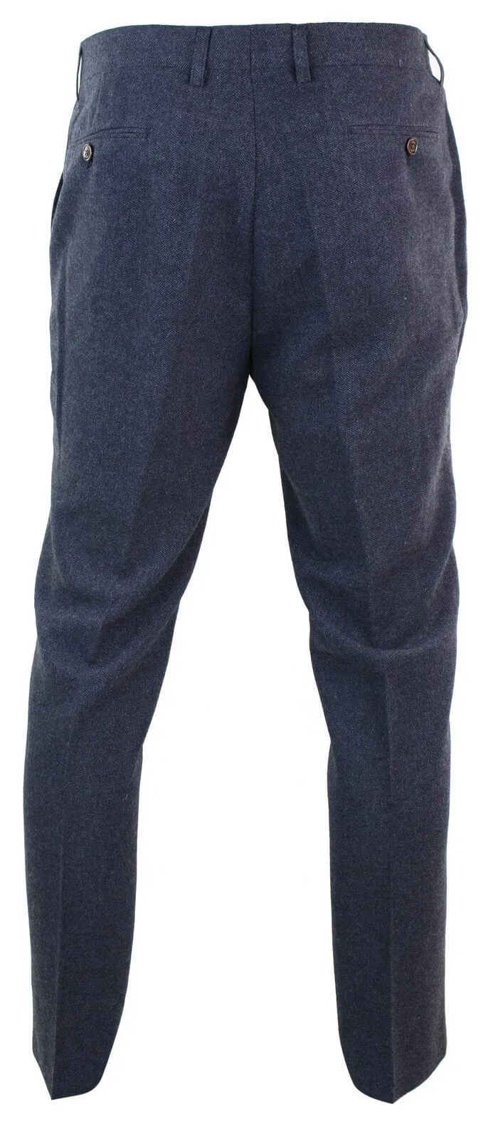 Mens Herringbone Tweed Trousers - Cavani Martez - Navy