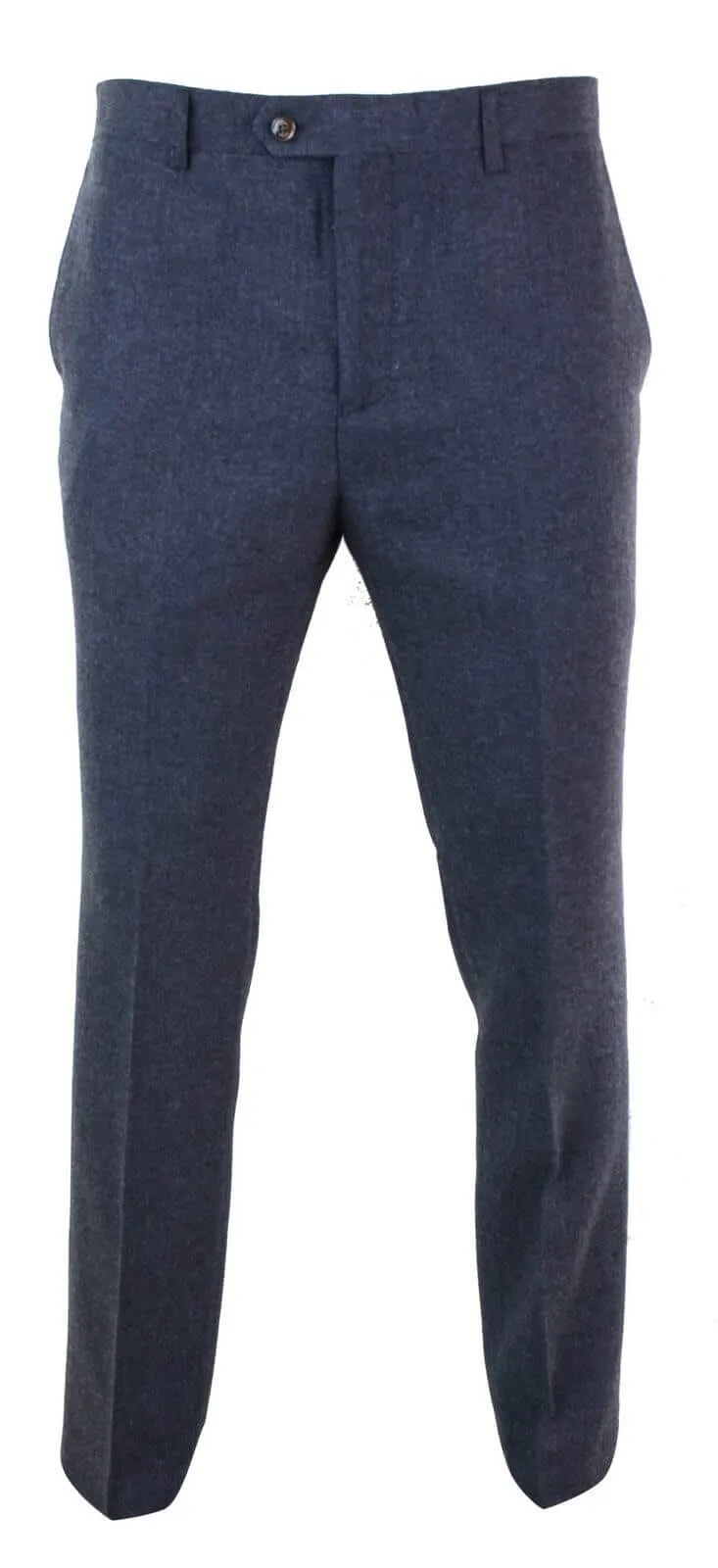 Mens Herringbone Tweed Trousers - Cavani Martez - Navy