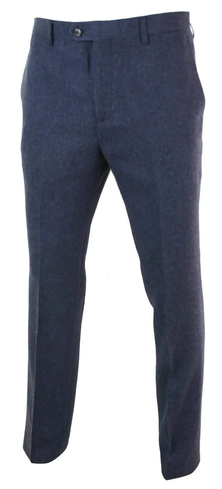 Mens Herringbone Tweed Trousers - Cavani Martez - Navy